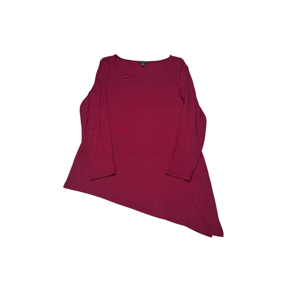 Eileen‎ Fisher Petite Womens Medium Berry Red Asymmetrical Sleeve Tunic PM USA